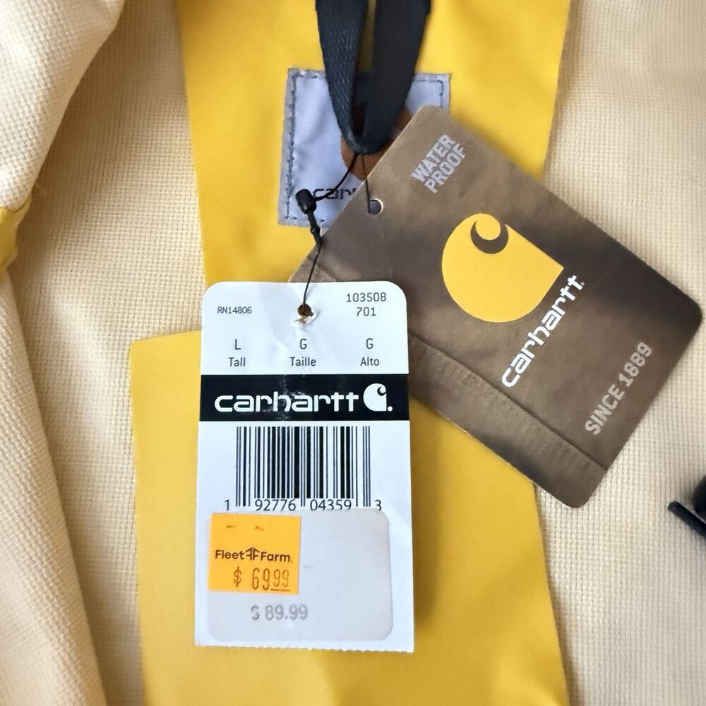 Carhartt Yellow Rain Jacket - New Old Stock, Vintage, Men Size Large Tall - Picture 3 of 11